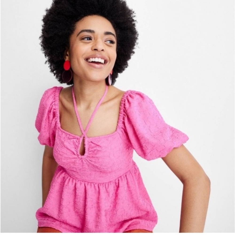 Future Collective Gabriella Neck Tie Pink Top XS